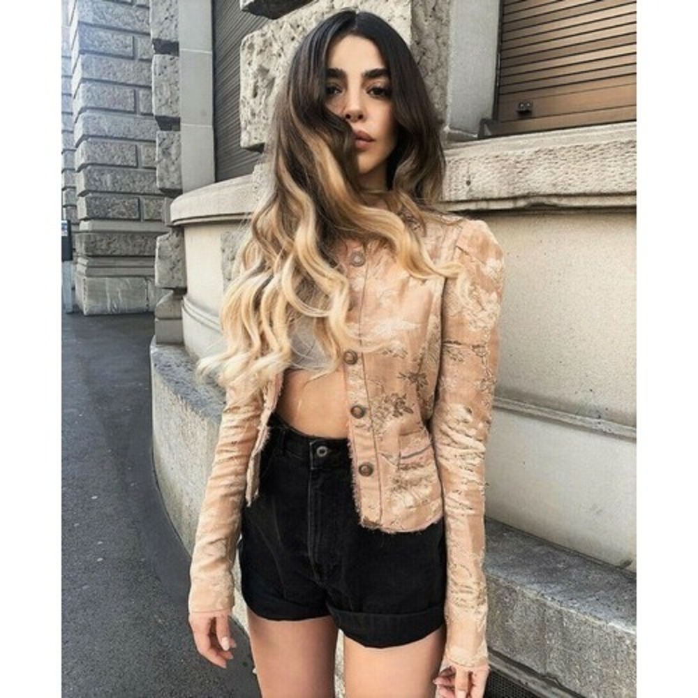 ZARA Jacquard Blazer Jacket Small Limited Edition Pink Blush Beige Brocade Viral